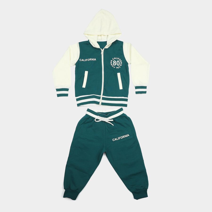 Boys' Teal Blue Hooded Neck Graphic Baba Suit, Teal Blue, large