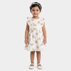 Girls' White Floral Printed Fit and Flare Frock, Off White, small