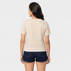 Women's Lemon Round Neck Striped Regular T-Shirt, Lemon, small