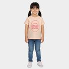 Girls Light Pink Cotton Round Neck Casual T-Shirt, Light Pink, small