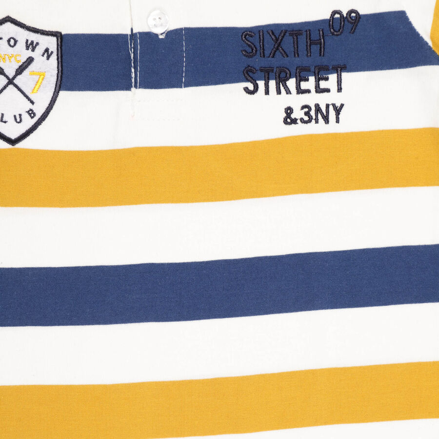 Boys Cotton Stripes T-Shirt, Navy Blue, large image number null