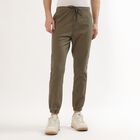 Men's Muted Olive Green Slim Fit Elastic Waist Casual Trousers, हल्का हरा, small image number null