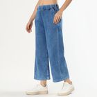 Women's Stonewashed Blue Wide-Leg Relaxed Fit Jeans, Mid Blue, small image number null