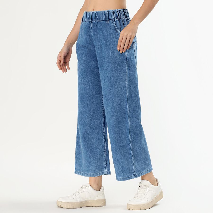 Women's Stonewashed Blue Wide-Leg Relaxed Fit Jeans, Mid Blue, large image number null