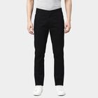 Men's Black Slim Fit Flat-Front Casual Trousers, काला, small