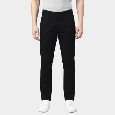 Men's Black Slim Fit Flat-Front Casual Trousers