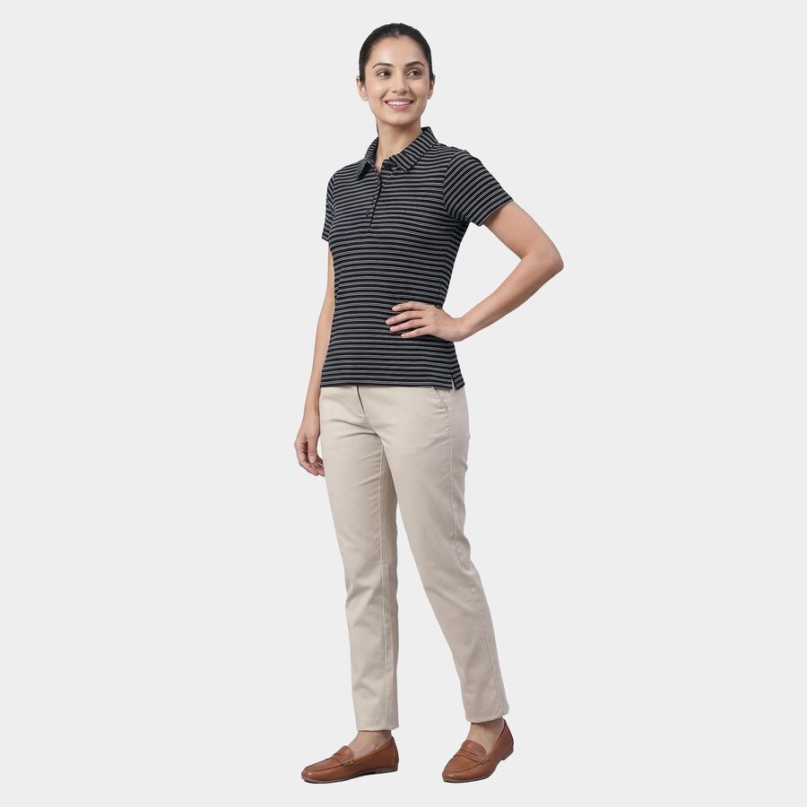 Women's Black Polo Collar Preppy Polo T-Shirt, Black, large