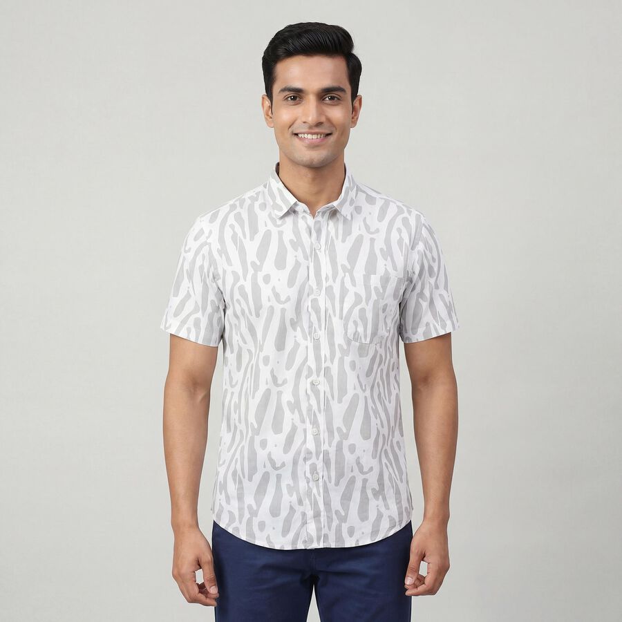 Men's Light Grey Cotton Spread Collar Classic Casual Shirt, हल्का ग्रे, large