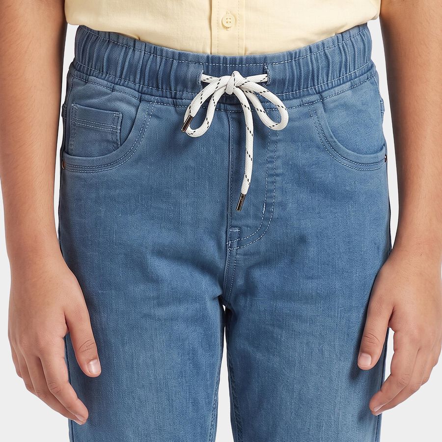 Boys' Blue Straight Fit Drawstring Waist Jeans, Mid Blue, large