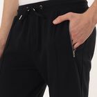Men's Black Slim Fit Zippered Pockets Track Pants, Black, small