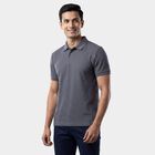 Men's Blue Polo Neck Textured T-Shirt, Mid Blue, small