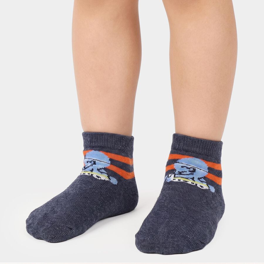 Boys' Navy Blue Regular Fit Printed Pack of 2 Socks, नेवी ब्लू, large