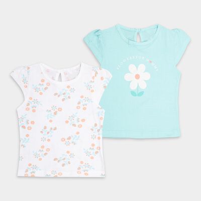 Infant Light Aqua and White Cotton Round Neck T-Shirt
