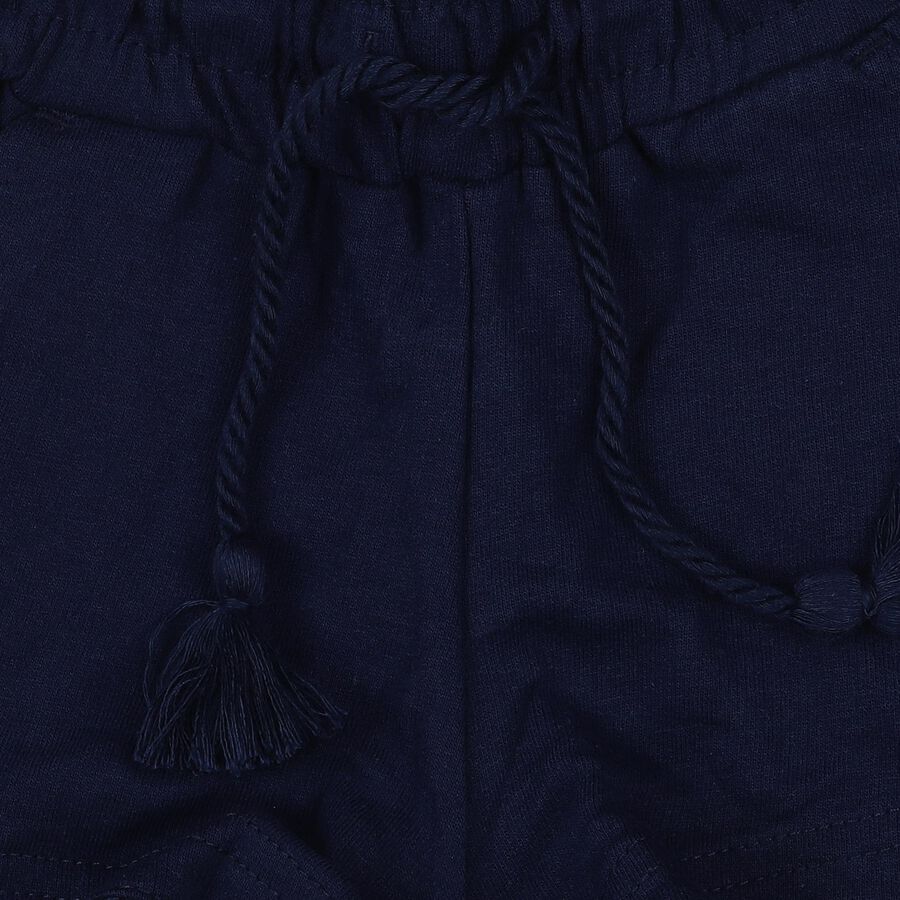 Girls' Navy Blue Scalloped Hem Cotton Blend Shorts, Navy Blue, large