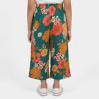 Girls Dark Green Regular Fit Floral Printed Capri, Dark Green, small