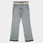 Girls' Light Blue Straight Fit Embroidered Jeans, मध्यम नीला, small