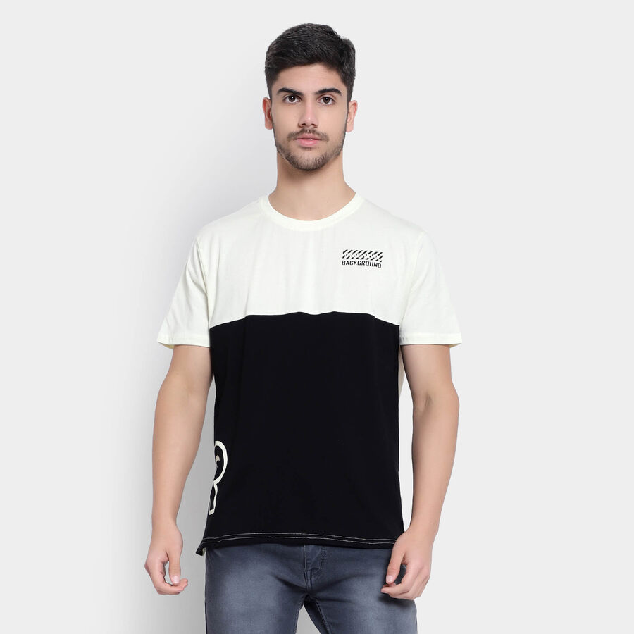 Cotton Round Neck T-Shirt, Ecru Melange, large image number null