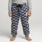 Boys' Navy Blue and Grey Checkered Elastic Waist Pyjama, मध्यम नीला, small image number null