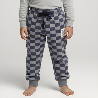 Boys' Navy Blue and Grey Checkered Elastic Waist Pyjama