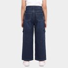 Girls Navy Blue Cargo Fit Washed Jeans, गहरा नीला, small