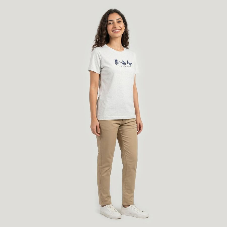Women's Grey Round Neck Regular T-Shirt, Melange Light Grey, large