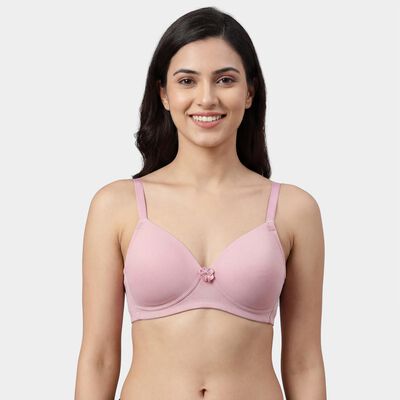 Women's Pink V-Neck Wireless Padded T-Shirt Bra