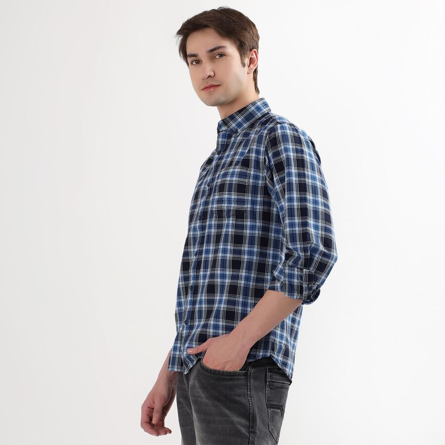 Men's 100% Cotton Regular Collar Casual Shirt, Dark Blue, large image number null
