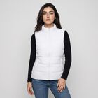 Women's White Sleeveless Stand Collar Puffer Jacket, White, small