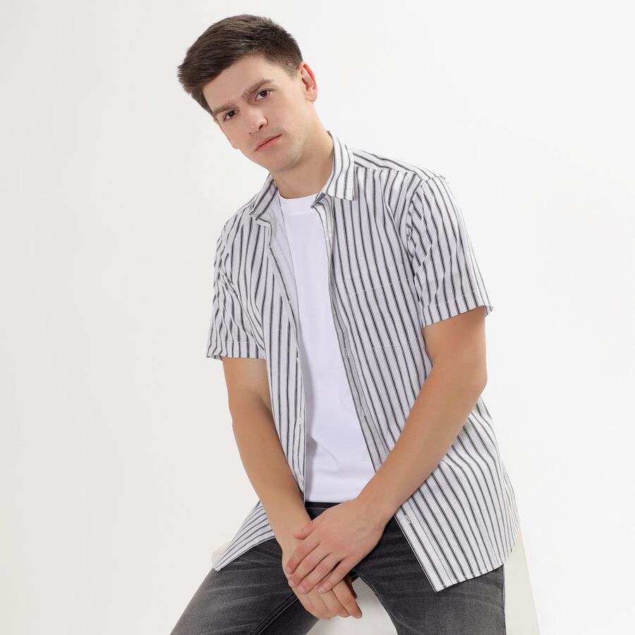 Men's Rich White Cotton Regular Collar Casual Shirt, White, large image number null