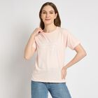 Ladies'  Stripes Round Neck T-Shirt, Light Pink, small