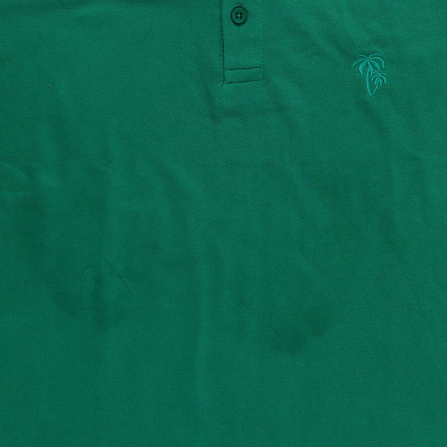 Boys' Green Round Neck Casual T-Shirt, गहरा हरा, large