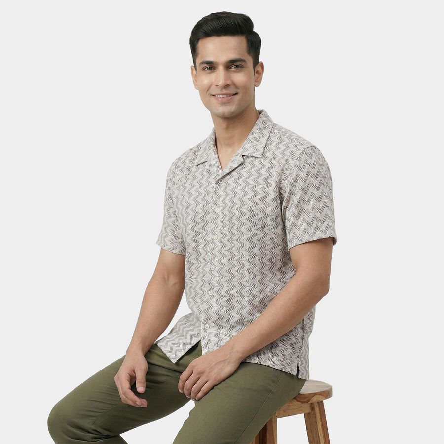 Men's Beige Spread Collar Casual Shirt, Beige, large