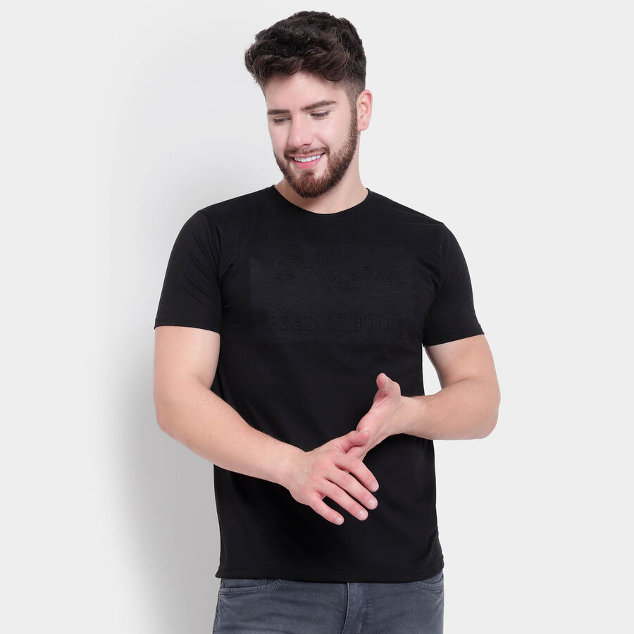 Cotton Solid Round Neck T-Shirt, Black, large image number null