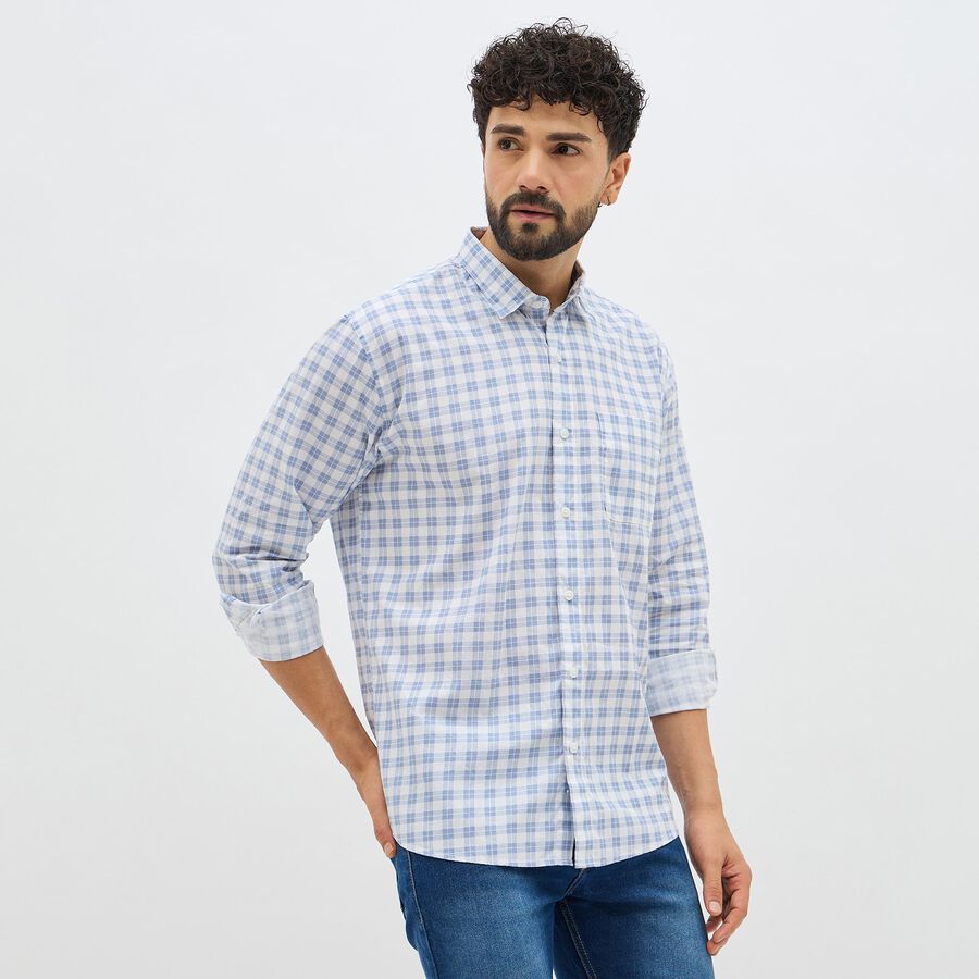 Men's Light Blue Cotton Spread Collar Casual Shirt, Light Blue, large image number null