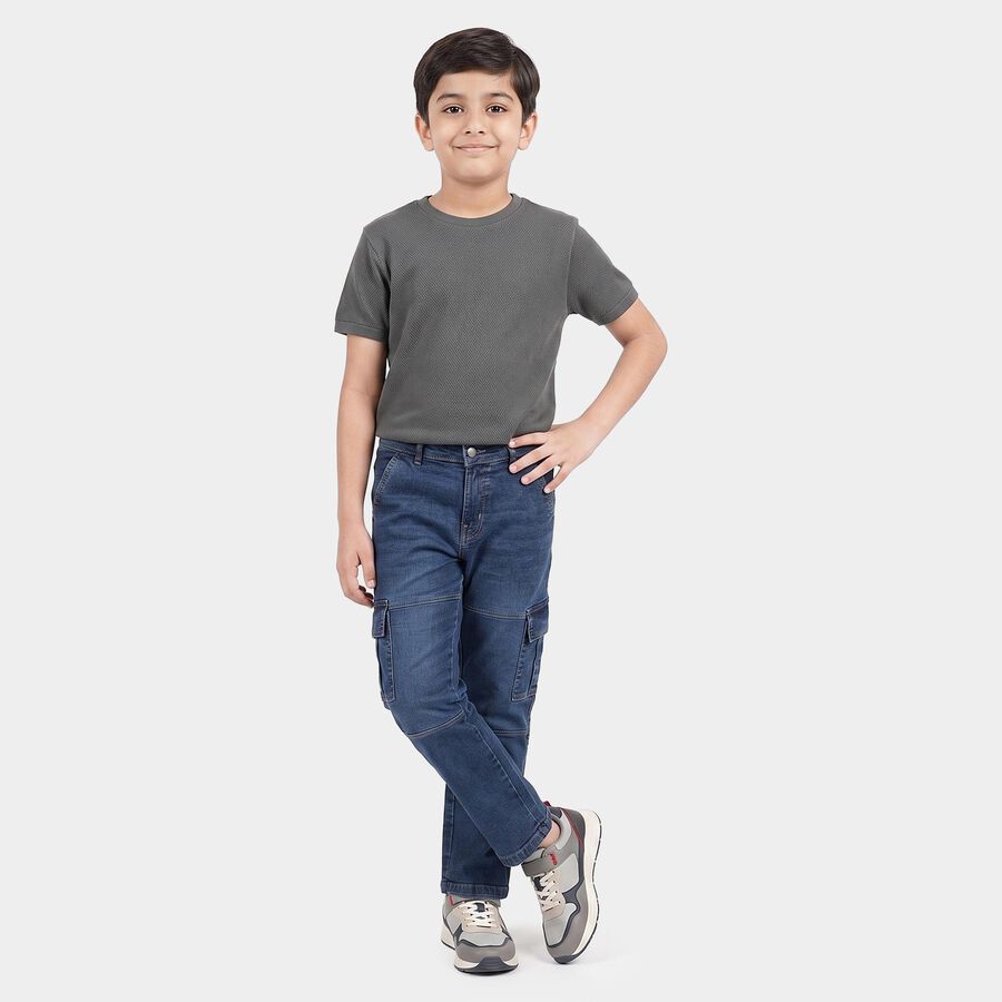 Boys Blue Straight Fit Cargo Jeans, Mid Blue, large