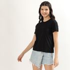 Women's Jet Black Cotton Round Neck T-Shirt, Black, small image number null