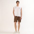 Men's Warm Brown Relaxed Fit Textured Bermuda Shorts, भूरा, small