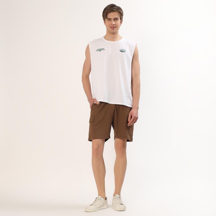 Men's Warm Brown Relaxed Fit Textured Bermuda Shorts, भूरा, large