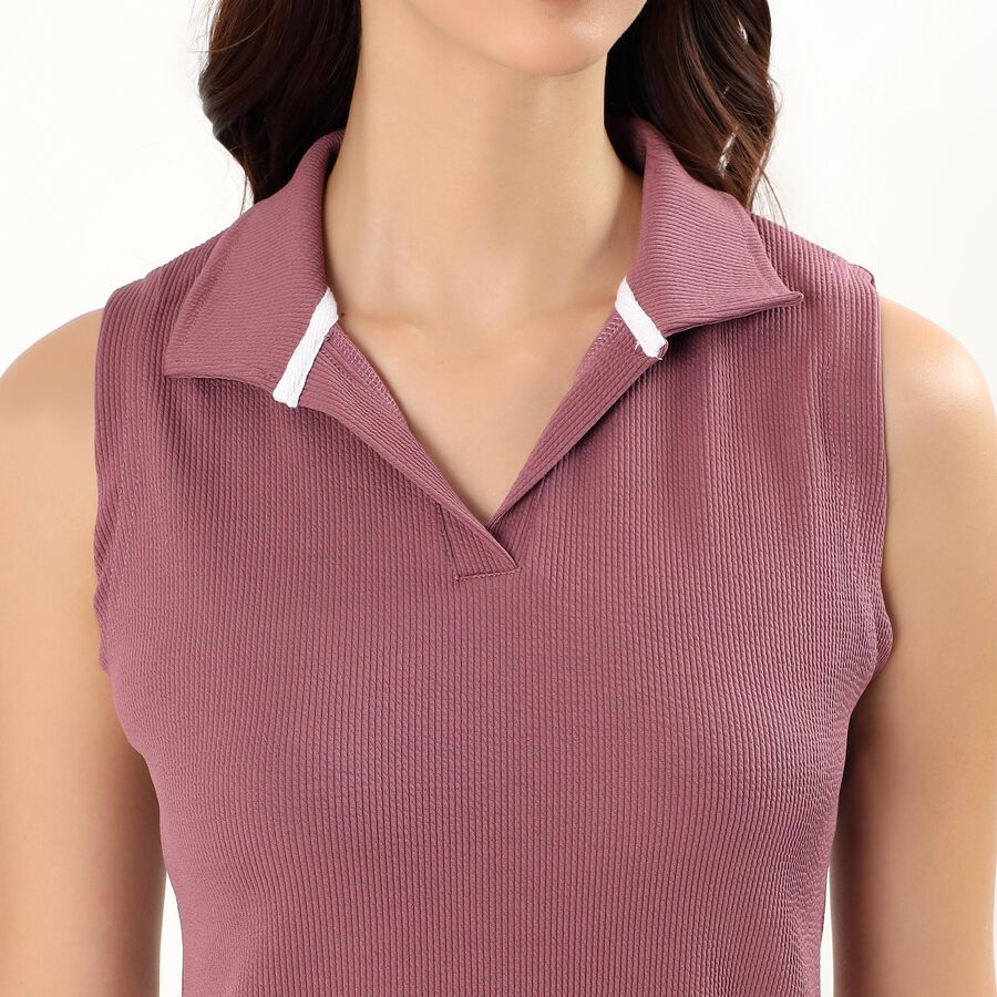 Women's Dusty Rose Polo Collar Sleeveless T-Shirt, Pink, large