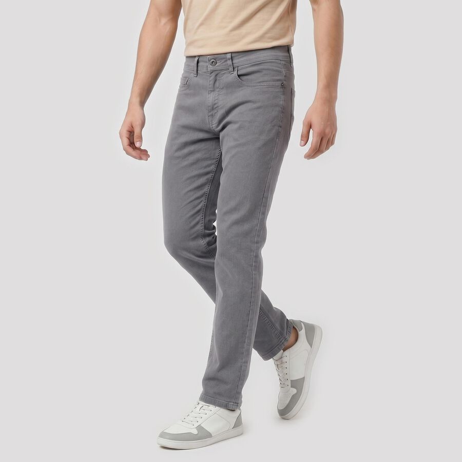 Men's Grey Slim Fit Solid Jeans, Light Grey, large