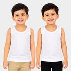 Boys White Cotton Round Neck Vest, सफ़ेद, small