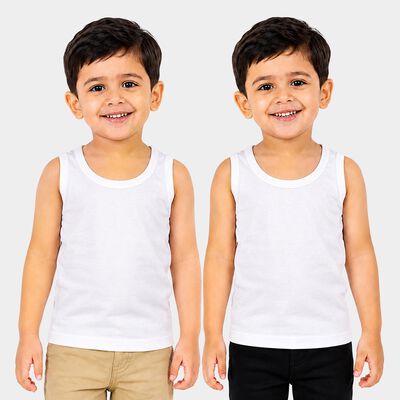 Boys White Cotton Round Neck Vest