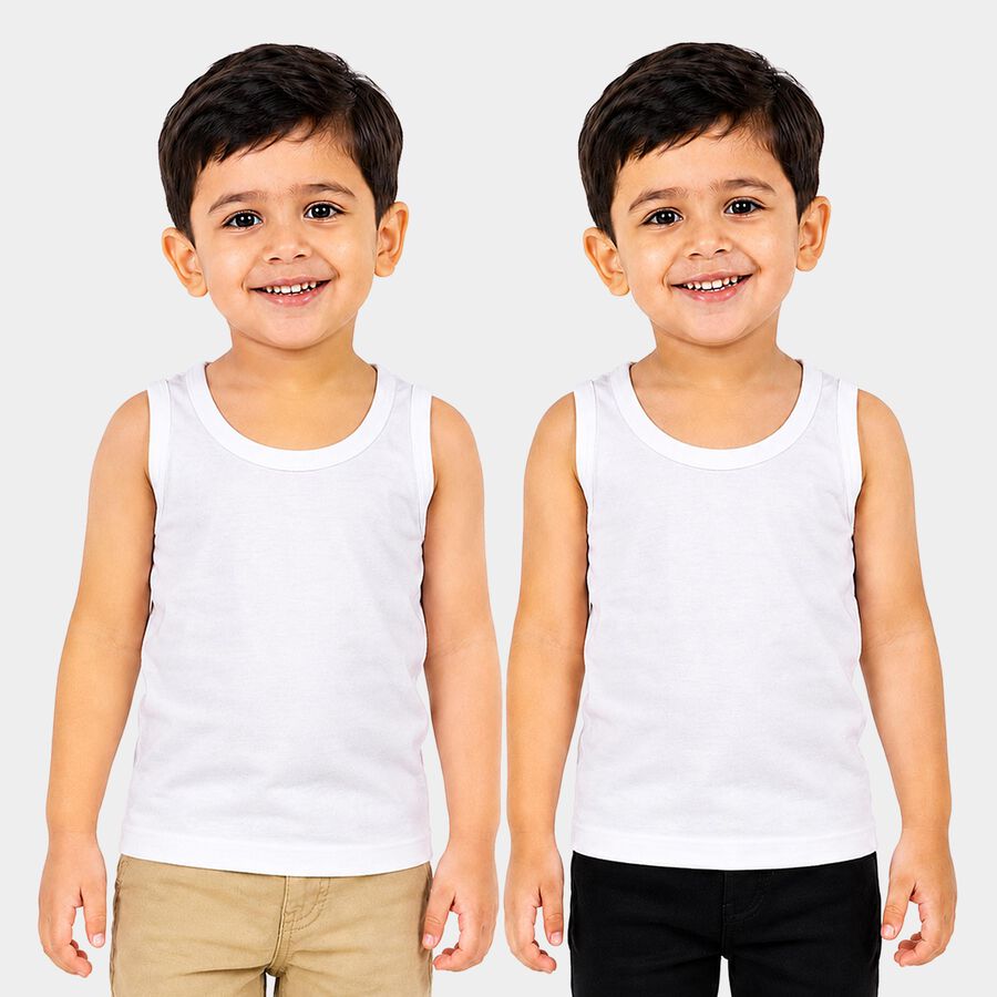 Boys White Cotton Round Neck Vest, सफ़ेद, large