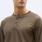 Men's Muted Khaki Henley Neck Casual T-Shirt, Khaki, small image number null