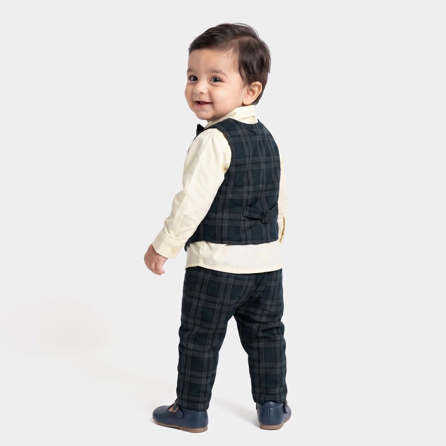 Infants' Navy Blue 100% Cotton Collared Neck Checked Baba Suit, Navy Blue, large