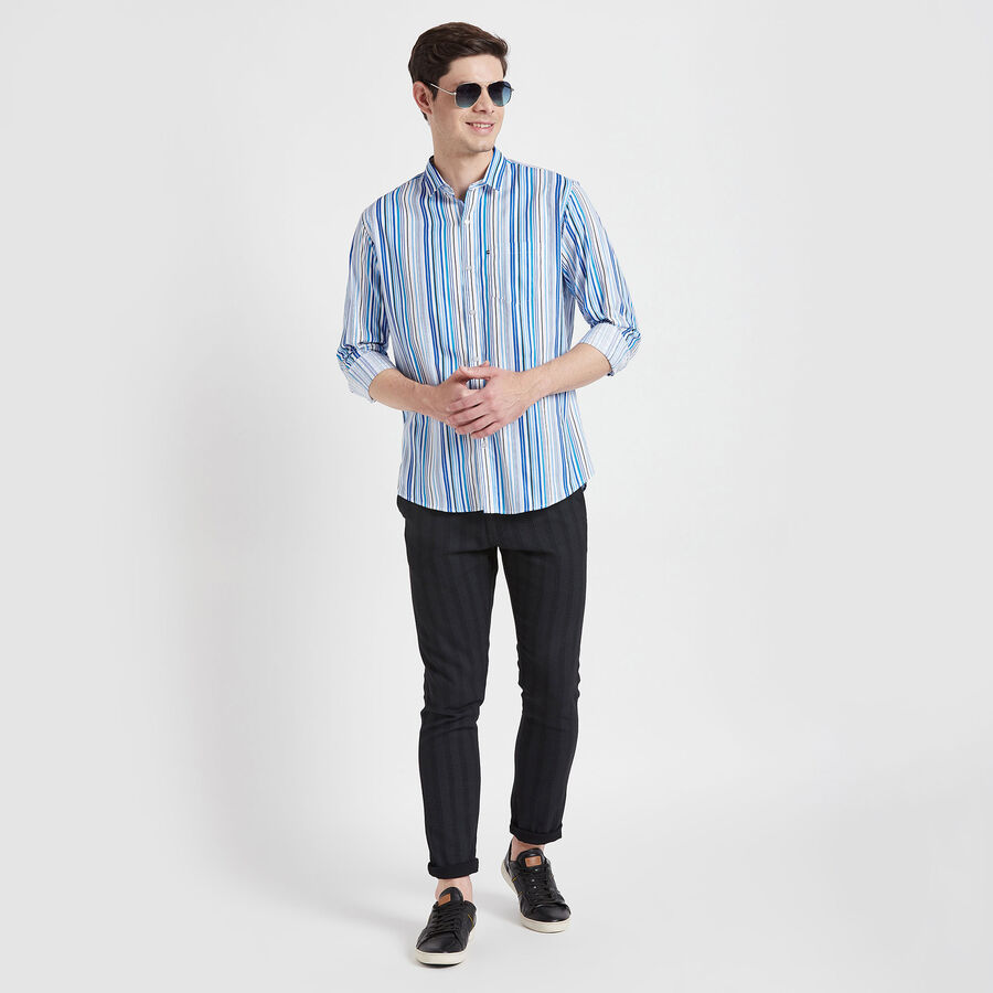Cotton Stripes Casual Shirt, White, large image number null