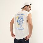 Men's White Round Neck Sleeveless Graphic T-Shirt, White, small