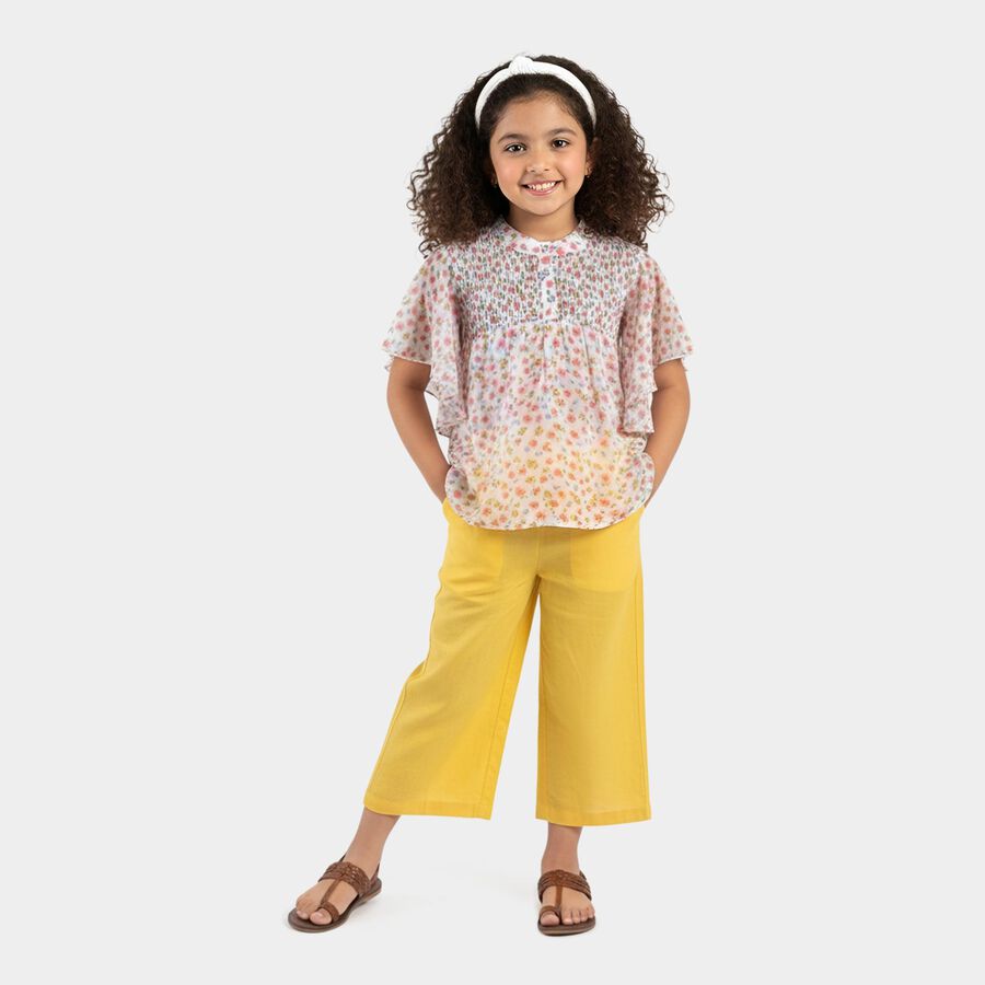 Girls' Off-White Round Neck Graphic Printed T-Shirt, Off White, large