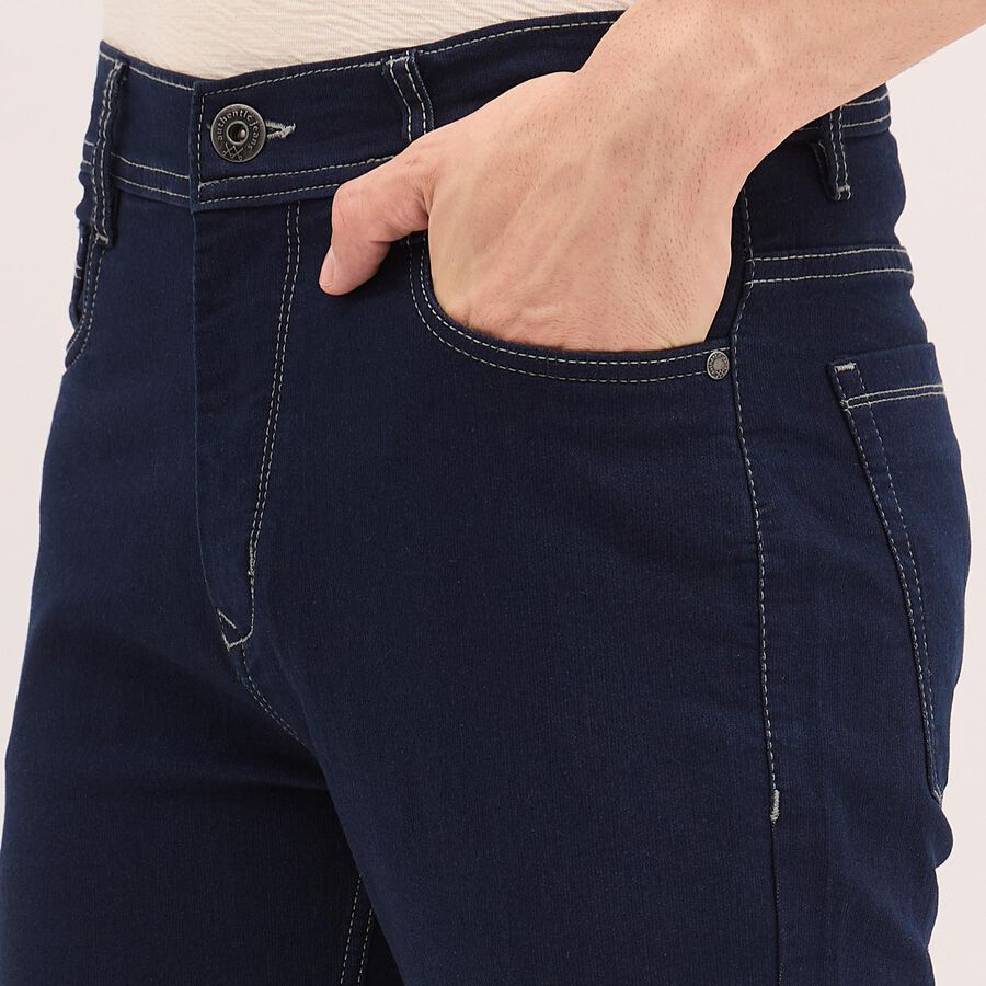 Men's Denim Five Pocket Slim Fit Jeans, गहरा नीला, large image number null