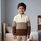 Boys' Brown Zip Neck Colorblock Pullover, Brown, small
